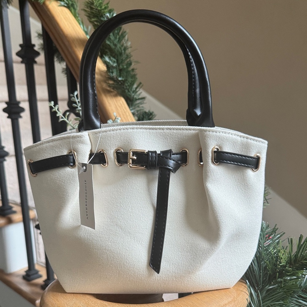 Anthropologie Cream and Black Tote